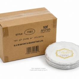צלחת 9 לבן פס כסף א10[12 בקרטון]