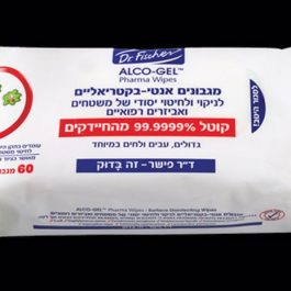 ד"ר פישר אלכוג'ל מגבונים לניקוי משטחים 60 מגבונים, אמוניום רבעוני א-24